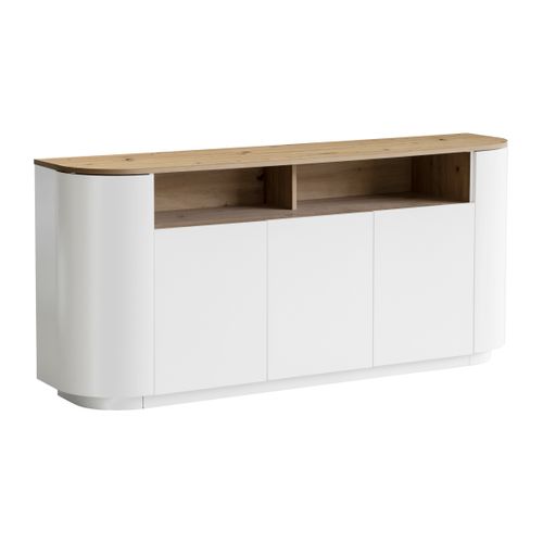 Buffet 5 portes RONDY imitation chêne et blanc