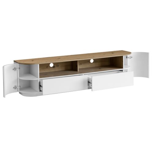 Meuble TV L.180 cm RONDY imitation chêne et blanc