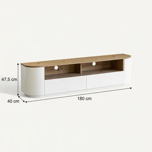 Meuble TV L.180 cm RONDY imitation chêne et blanc