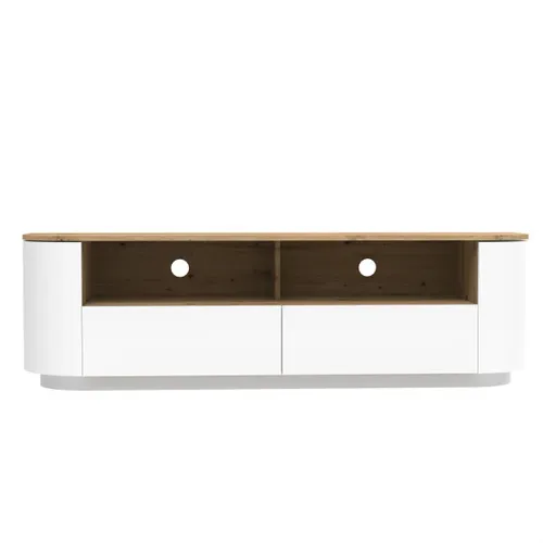Meuble TV L.180 cm RONDY imitation chêne et blanc