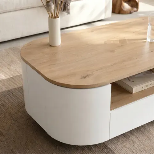 Table basse RONDY 110cm imitation chêne et blanc