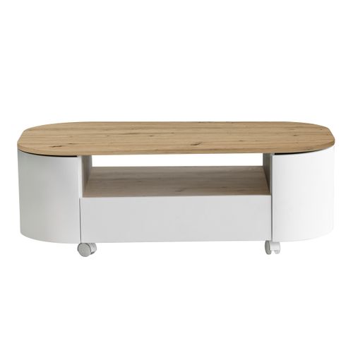 Table basse RONDY 110cm imitation chêne et blanc vue de face