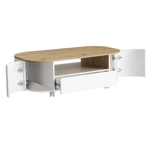 Table basse RONDY 110cm imitation chêne et blanc