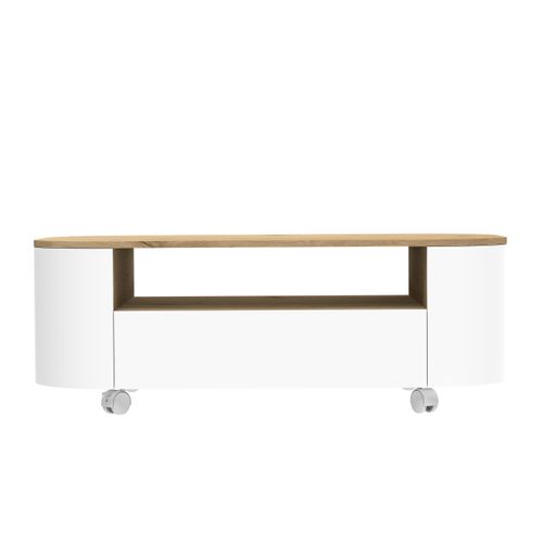 Table basse RONDY 110cm imitation chêne et blanc
