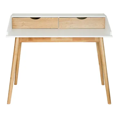 Bureau 2 tiroirs CLEO blanc et hévéa vue de face
