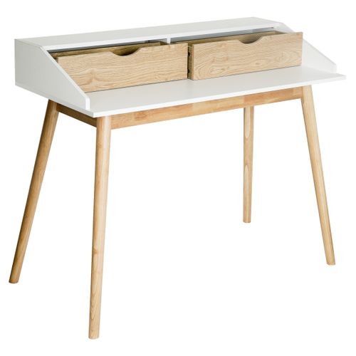 Bureau 2 tiroirs CLEO blanc et hévéa