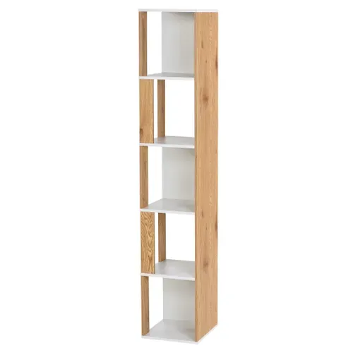 Bibliotèque GINIE imitation chêne et blanc. vue de profil