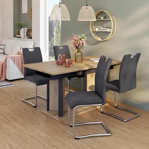 Lot de 4 chaises GREY tissu gris pieds chromés vue d'ambiance 1