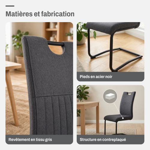 Lot de 4 chaises GREY tissu gris pieds noir vue accessoires
