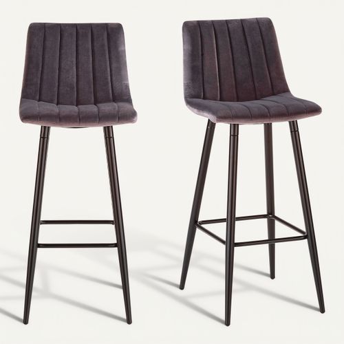 Lot de 2 tabourets de bar H.66 cm VELUTTO gris vue 3/4