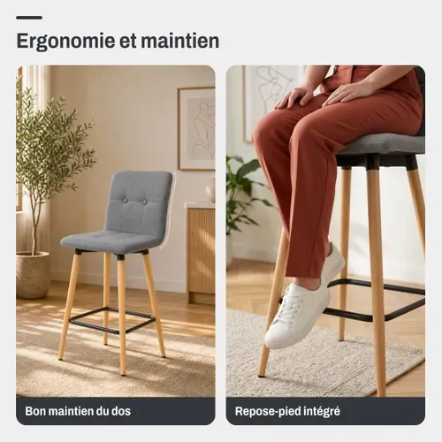 Lot de 2 tabourets de bar H. 63 cm MEVIK gris foncé vue accessoires