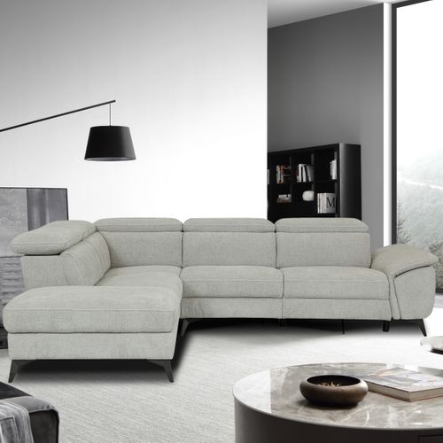 Canapé angle gauche relax électrique NEWPORT III tissu grege vue d'ambiance 1