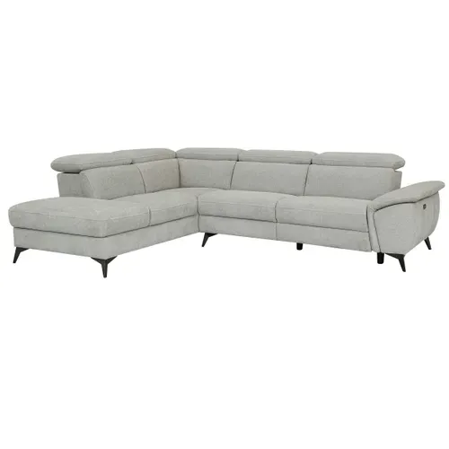 Canapé angle gauche relax électrique NEWPORT III tissu grege vue de profil