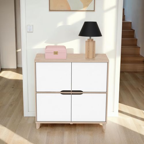 Rangement 4 portes Nordic imitation chêne et blanc