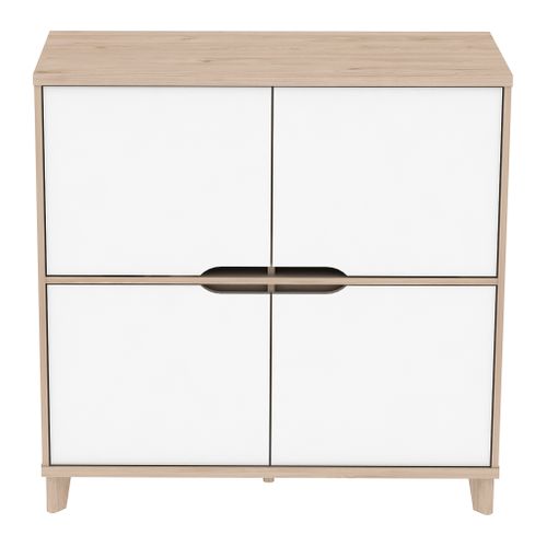 Rangement 4 portes Nordic imitation chêne et blanc