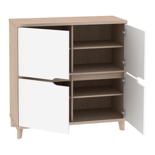 Rangement 4 portes Nordic imitation chêne et blanc