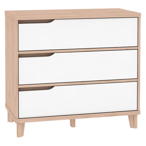 Commode 3 tiroirs Nordic imitation chêne et blanc