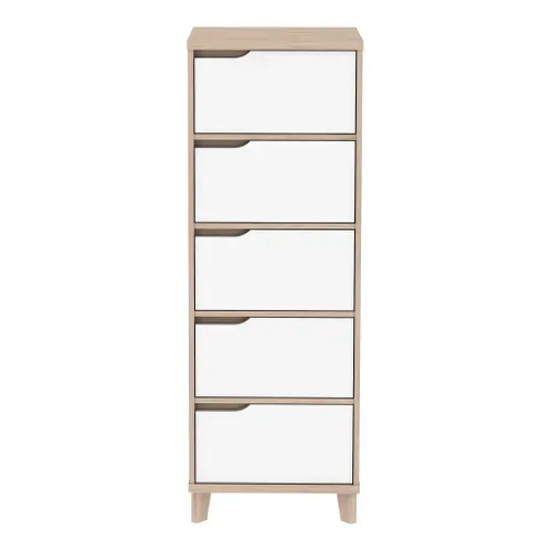 Chiffonnier 5 tiroirs Nordic imitation chêne et blanc