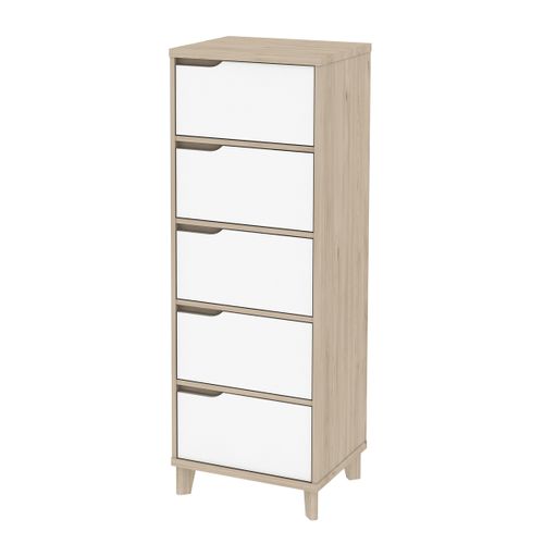 Chiffonnier 5 tiroirs Nordic imitation chêne et blanc