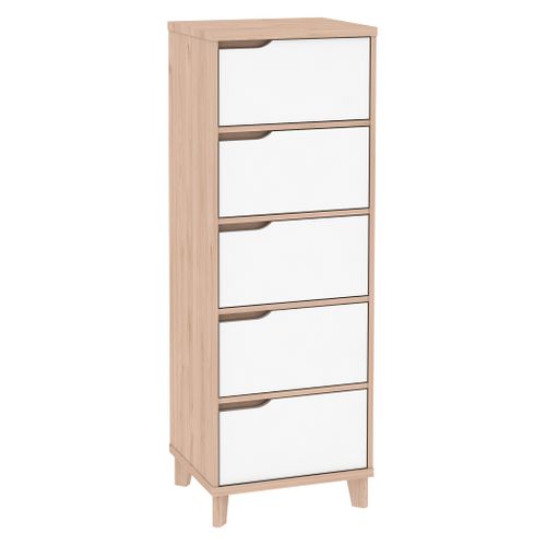 Chiffonnier 5 tiroirs Nordic imitation chêne et blanc