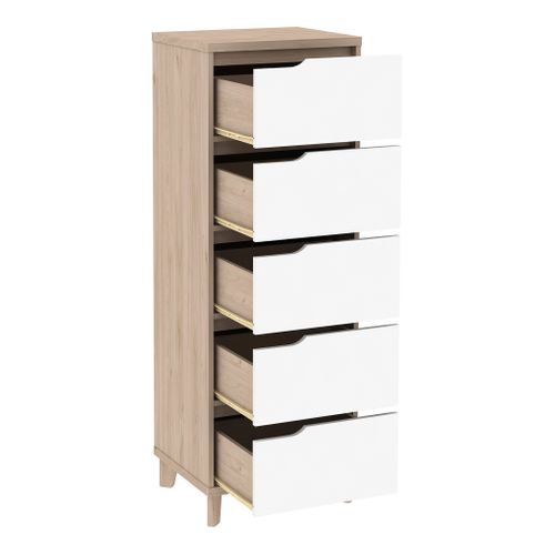 Chiffonnier 5 tiroirs Nordic imitation chêne et blanc