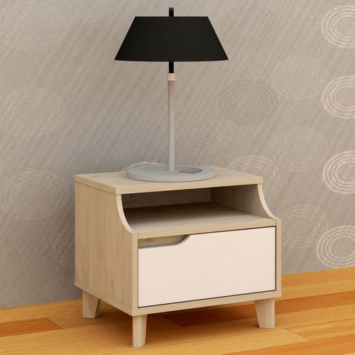 Chevet 1 tiroir 1 niche Nordic imitation chêne et blanc