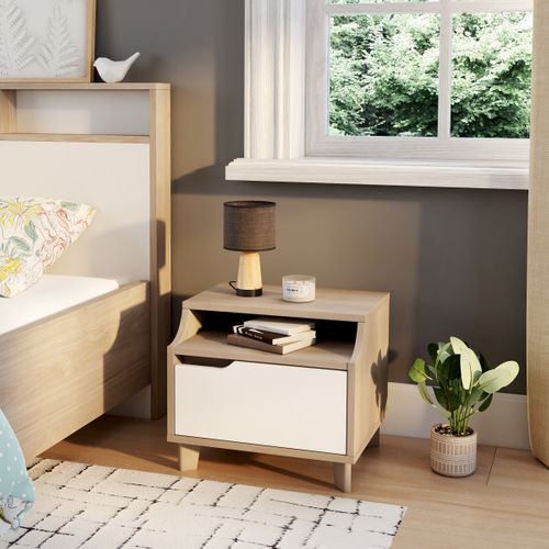 Chevet 1 tiroir 1 niche Nordic imitation chêne et blanc