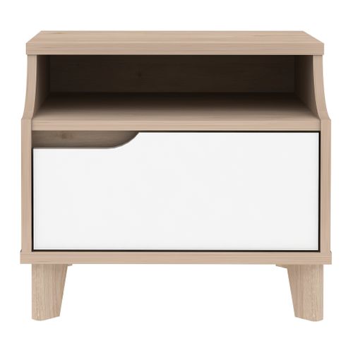 Chevet 1 tiroir 1 niche Nordic imitation chêne et blanc