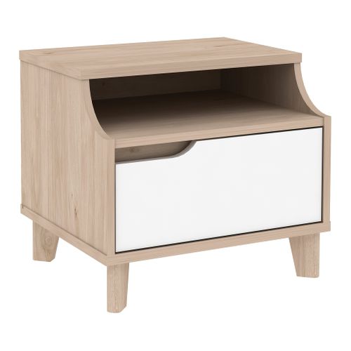 Chevet 1 tiroir 1 niche Nordic imitation chêne et blanc