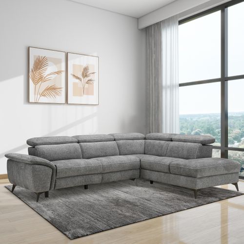 Canapé angle droit relax électrique NEWPORT III tissu gris foncé vue d'ambiance 1
