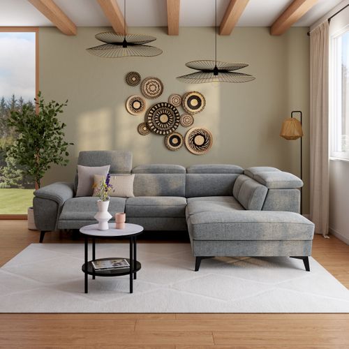 Canapé angle droit relax électrique NEWPORT III tissu gris clair vue d'ambiance 1