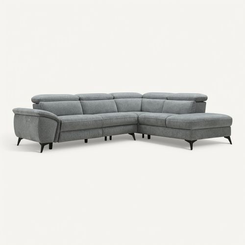Canapé angle droit relax électrique NEWPORT III tissu gris clair vue 3/4