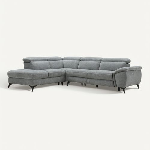 Canapé angle gauche relax électrique NEWPORT III tissu gris clair vue de face