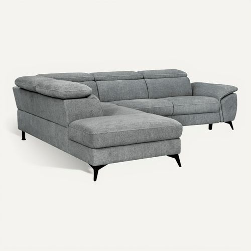 Canapé angle gauche relax électrique NEWPORT III tissu gris clair vue 3/4