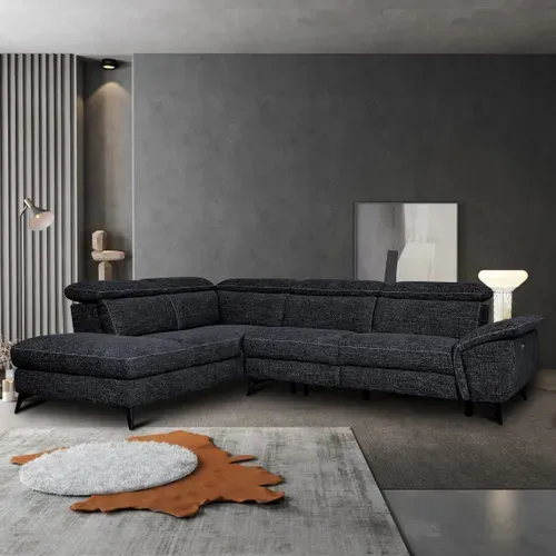 Canapé angle gauche relax électrique NEWPORT III tissu noir