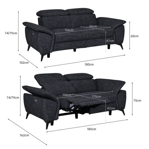 Canapé 2 places relax Newport III tissu noir