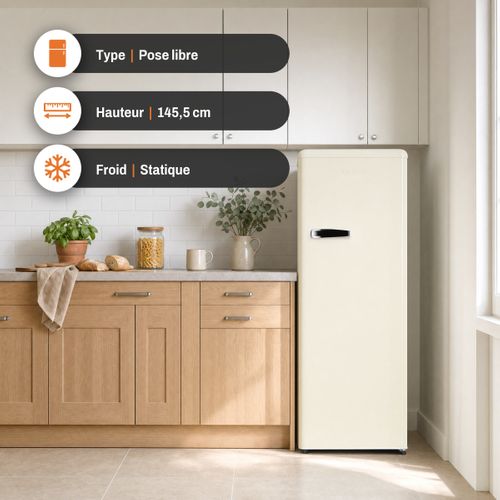 Réfrigérateur 1 porte SIGNATURE SFM238VCE 238L Crème vue de profil