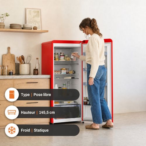 Réfrigérateur 1 porte SIGNATURE SFM238VRE 238L Rouge vue de profil
