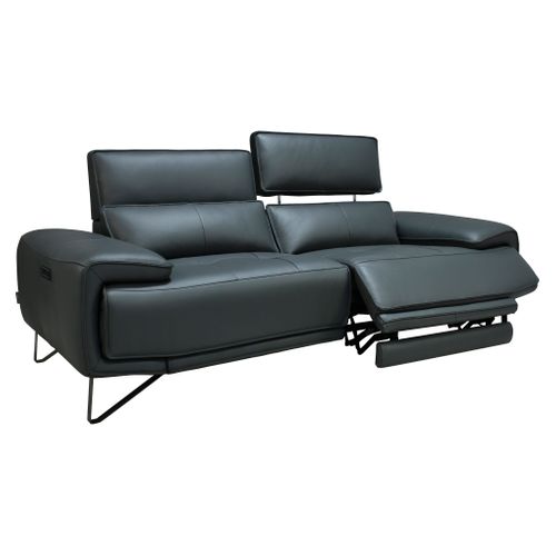 Canapé 2,5 places Maxime cuir et croûte gris foncé