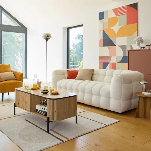 Canapé 3 places BULLE tissu bouclette crème vue d'ambiance 1