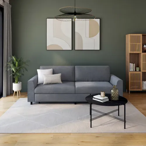 Canapé convertible 3 places MANOU tissu gris vue d'ambiance 1