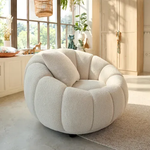 Fauteuil Fleura Tissu bouclette crème vue d'ambiance 1