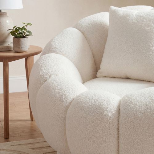Fauteuil pivotant FLEURA tissu bouclette crème