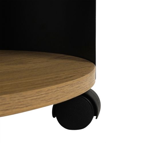 Chevet rond sur roulettes VALS noir/ immitation chêne