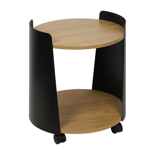 Chevet rond sur roulettes VALS noir/ immitation chêne