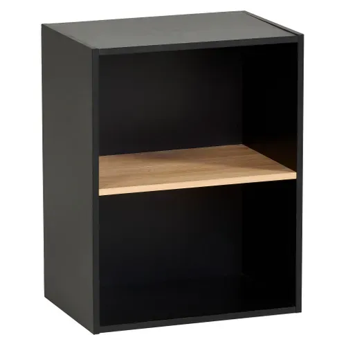 Etagère 2 cases POYANG 3 Noir et imitation chêne