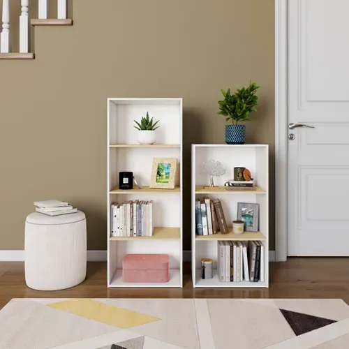 Etagère 3 cases POYANG 3 Blanc et imitation chêne