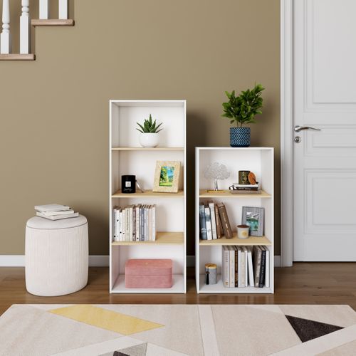 Etagère 4 cases POYANG 3 Blanc et imitation chêne vue d'ambiance 1