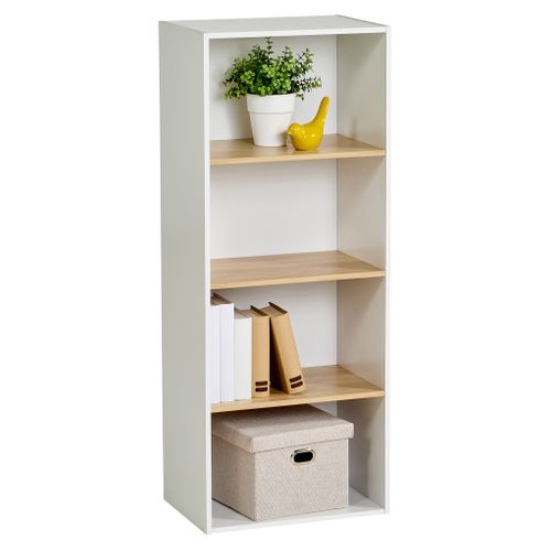 Etagère 4 cases POYANG 3 Blanc et imitation chêne