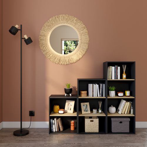 Etagère 4 cases POYANG 3 Noir et imitation chêne vue d'ambiance 1
